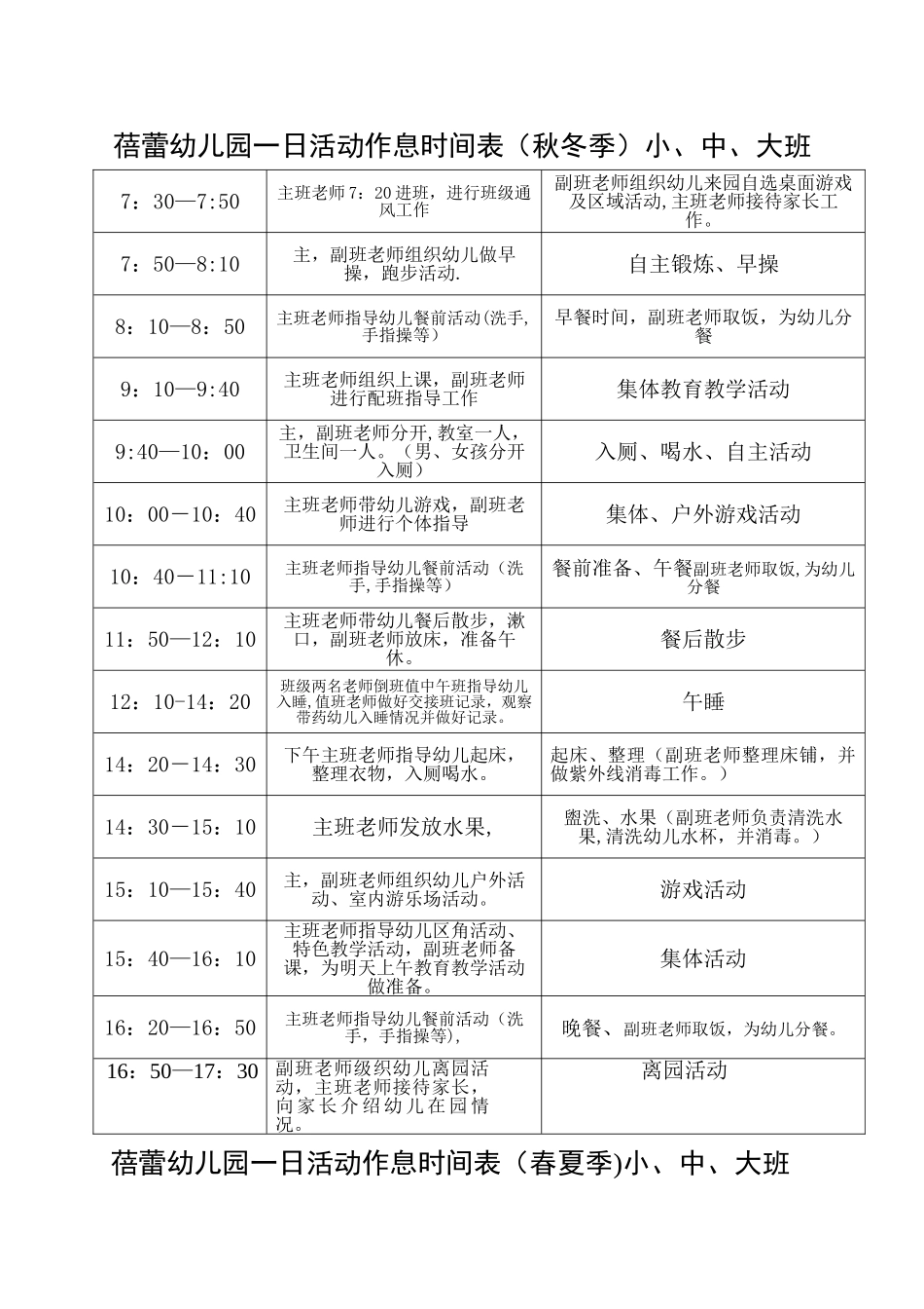 蓓蕾幼儿园各班一日活动作息时间表_第1页