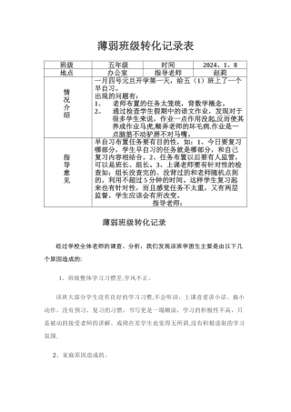 薄弱班级转化记录表