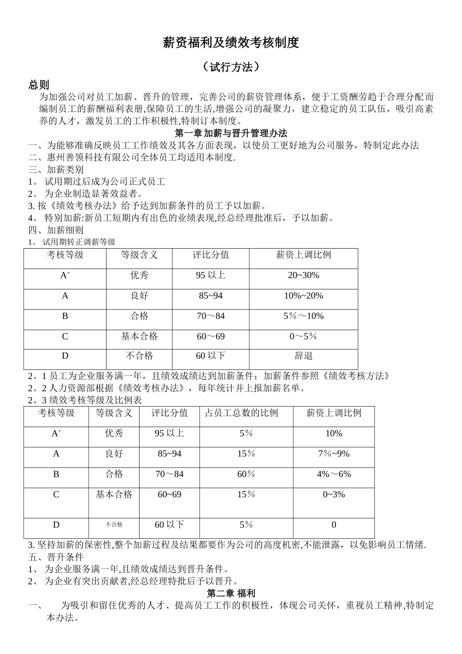 薪资福利及绩效考核制度_第1页