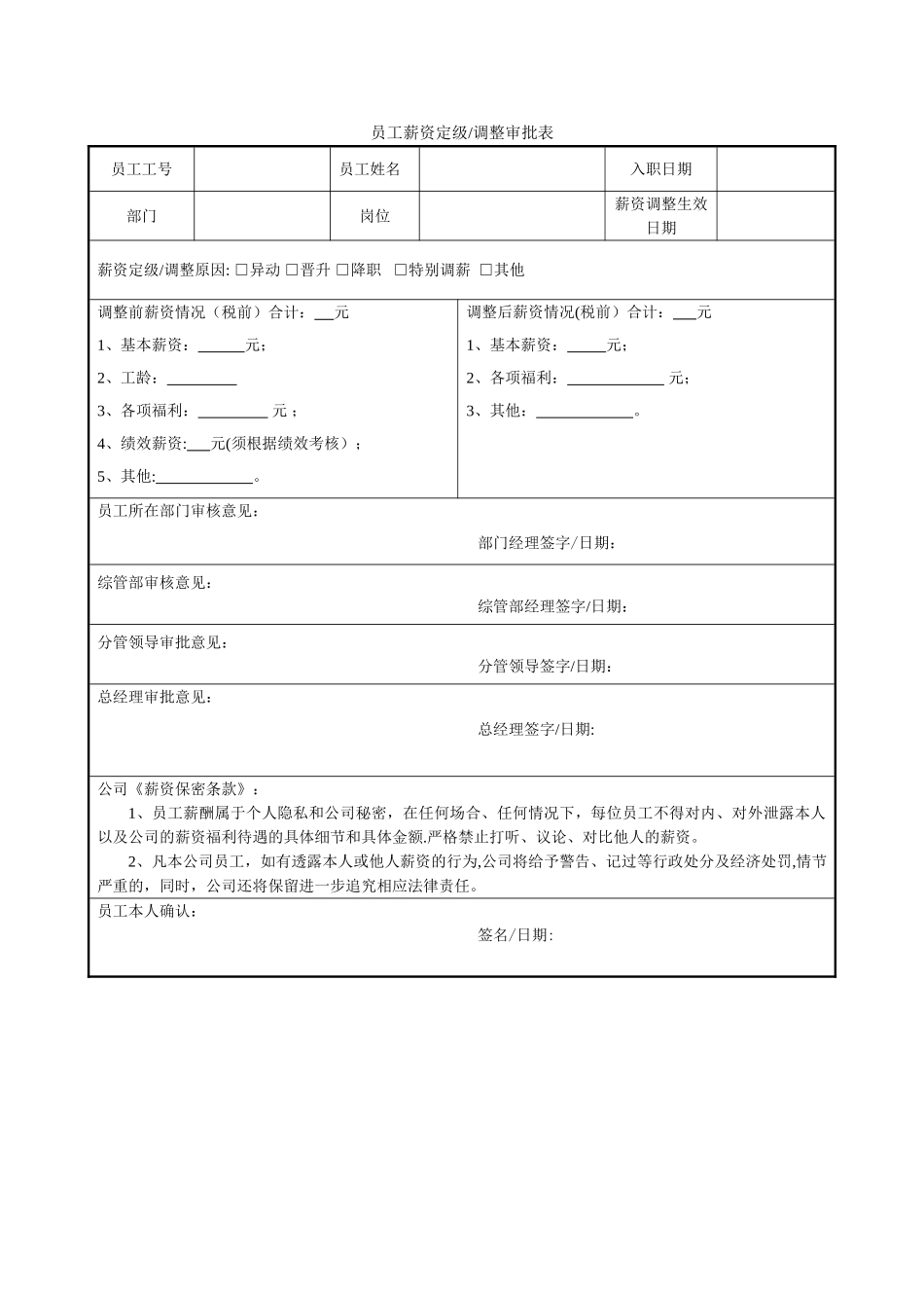薪资等级晋升制度(附：薪资定级、调整审批表)_第3页
