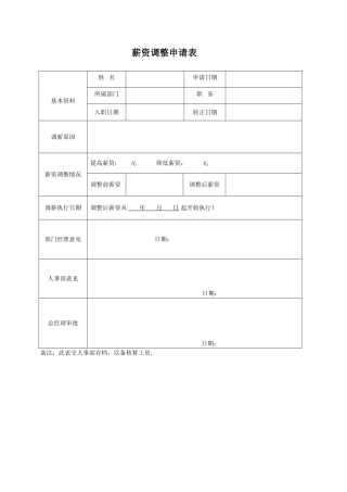 薪资调整申请表