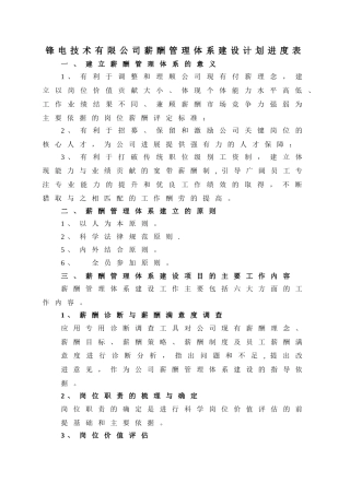 薪酬体系建设计划表