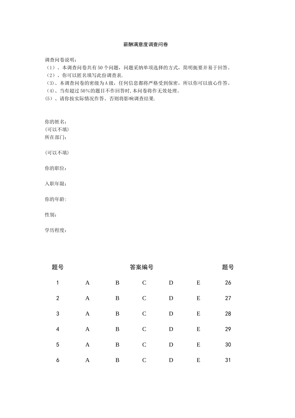 薪酬满意度调查表_第1页