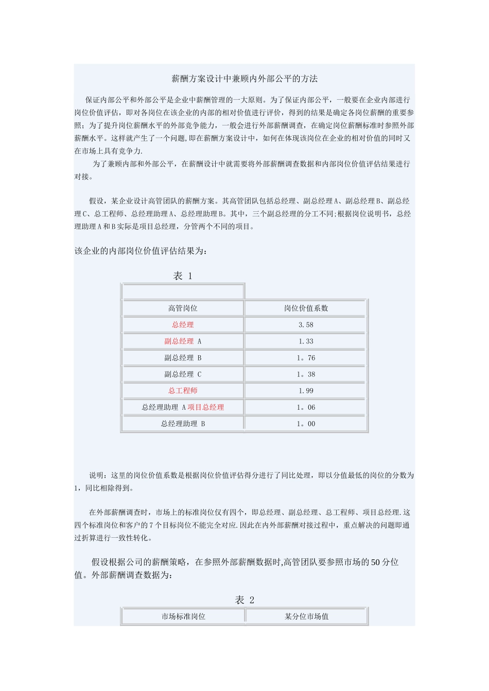 薪酬方案设计中兼顾内外部公平的方法_第1页
