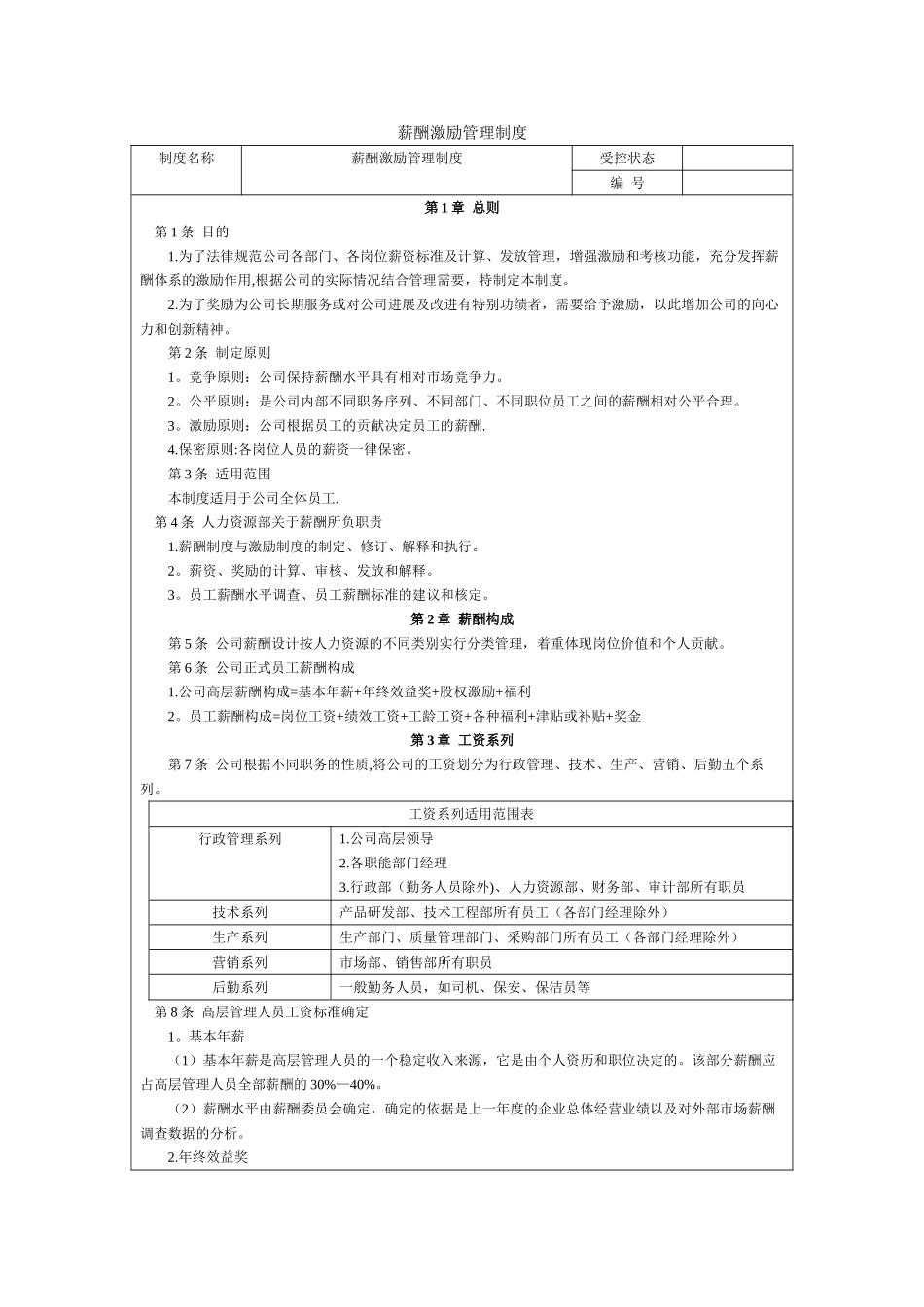 薪酬激励管理制度_第1页