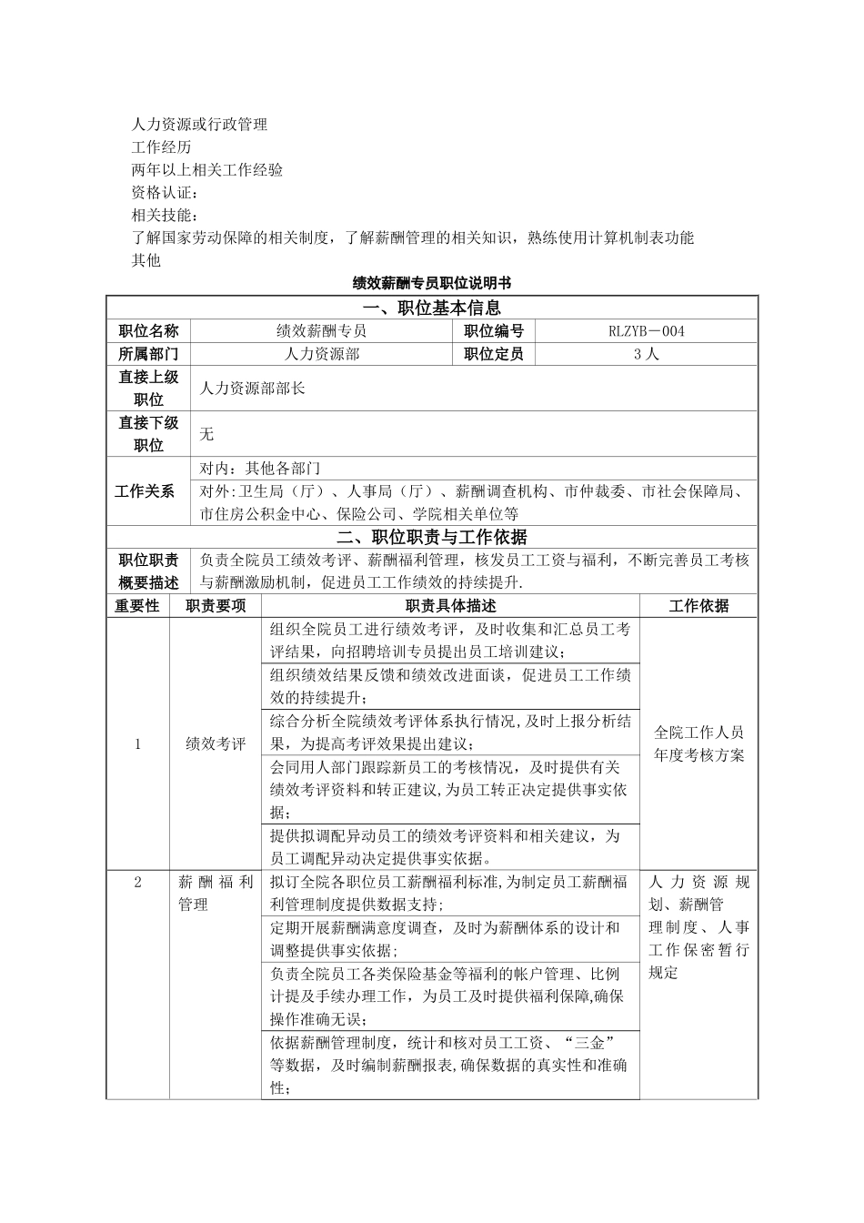 薪酬福利专员岗位说明书_第2页