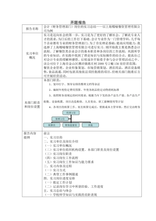 会计实习报告开题    （财务管理部门）岗位的实习总结——以上海糯喻餐饮管理有限公司为例