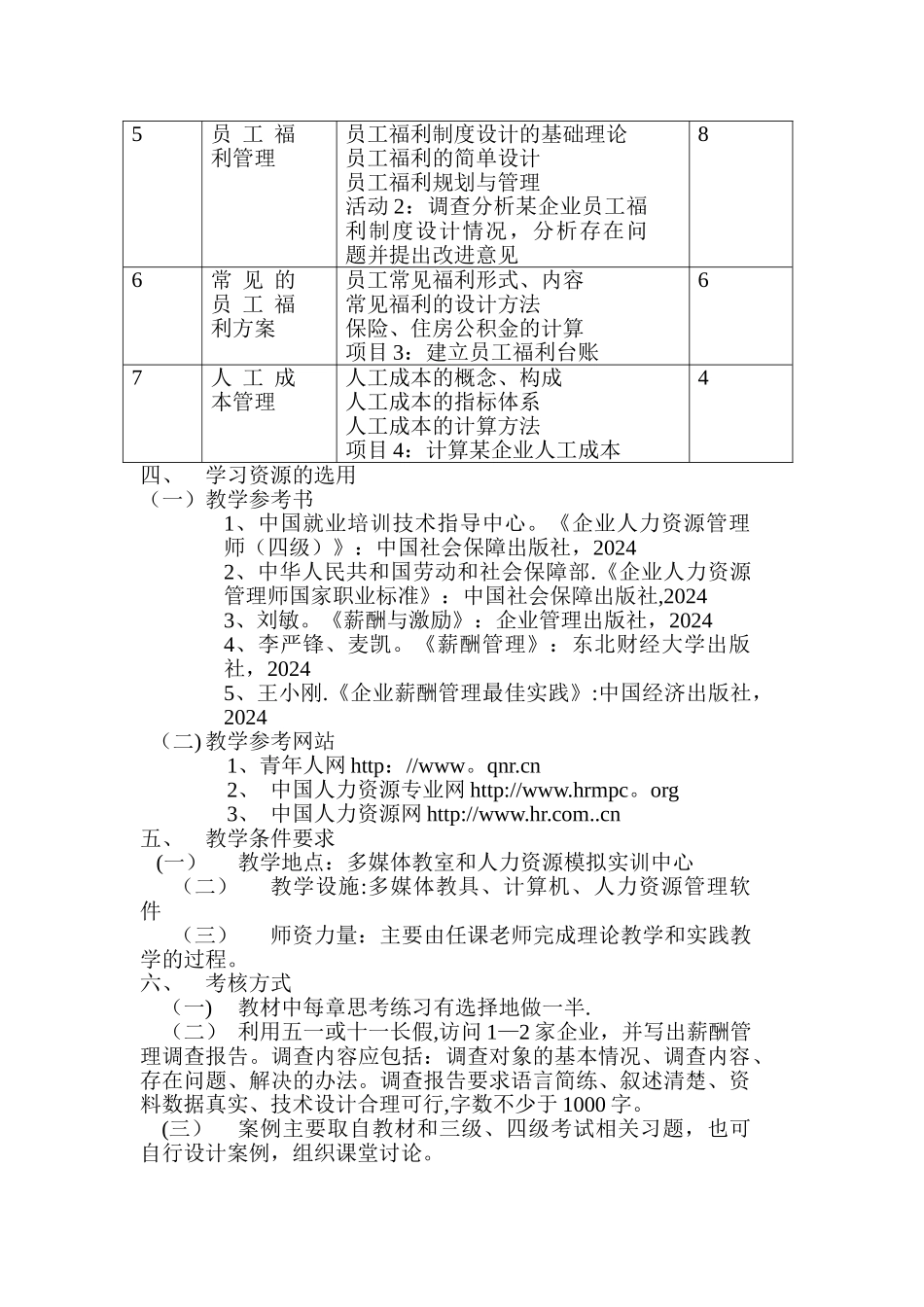 薪酬管理课程标准_第3页