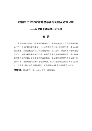 会计学专业 我国中小企业财务管理存在的问题及对策分析—以成都亿诚科技公司为例