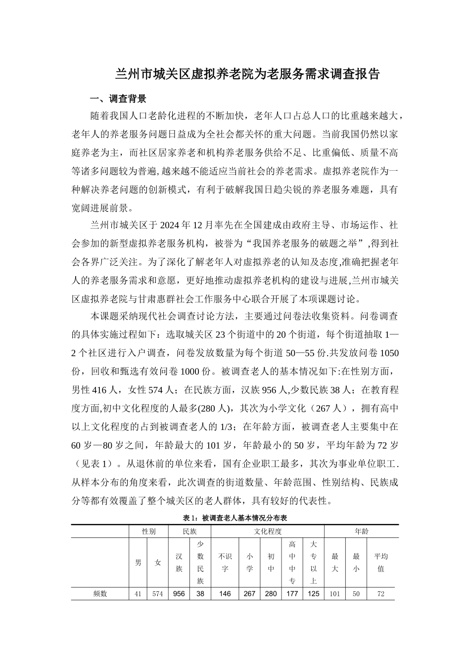 虚拟养老院问卷分析报告_第1页