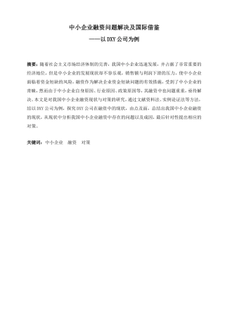 会计学专业 中小企业融资问题解决及国际借鉴