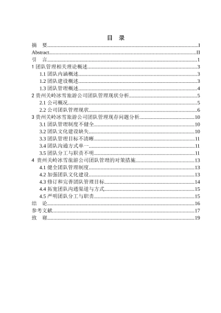 贵州关岭冰雪旅游公司团队管理问题研究旅游专业