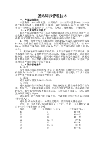 蛋鸡饲养管理技术