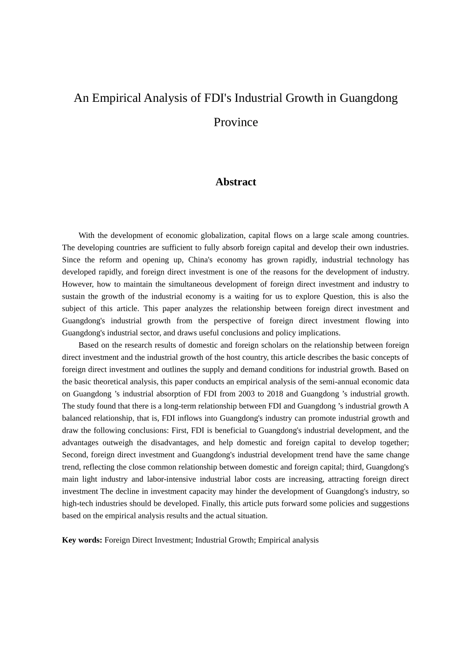 国际经济和贸易专业  FDI对广东省工业增长的实证分析_第2页