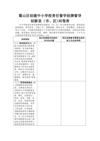 蜀山区创建中小学校责任督学挂牌督导创新县问卷表