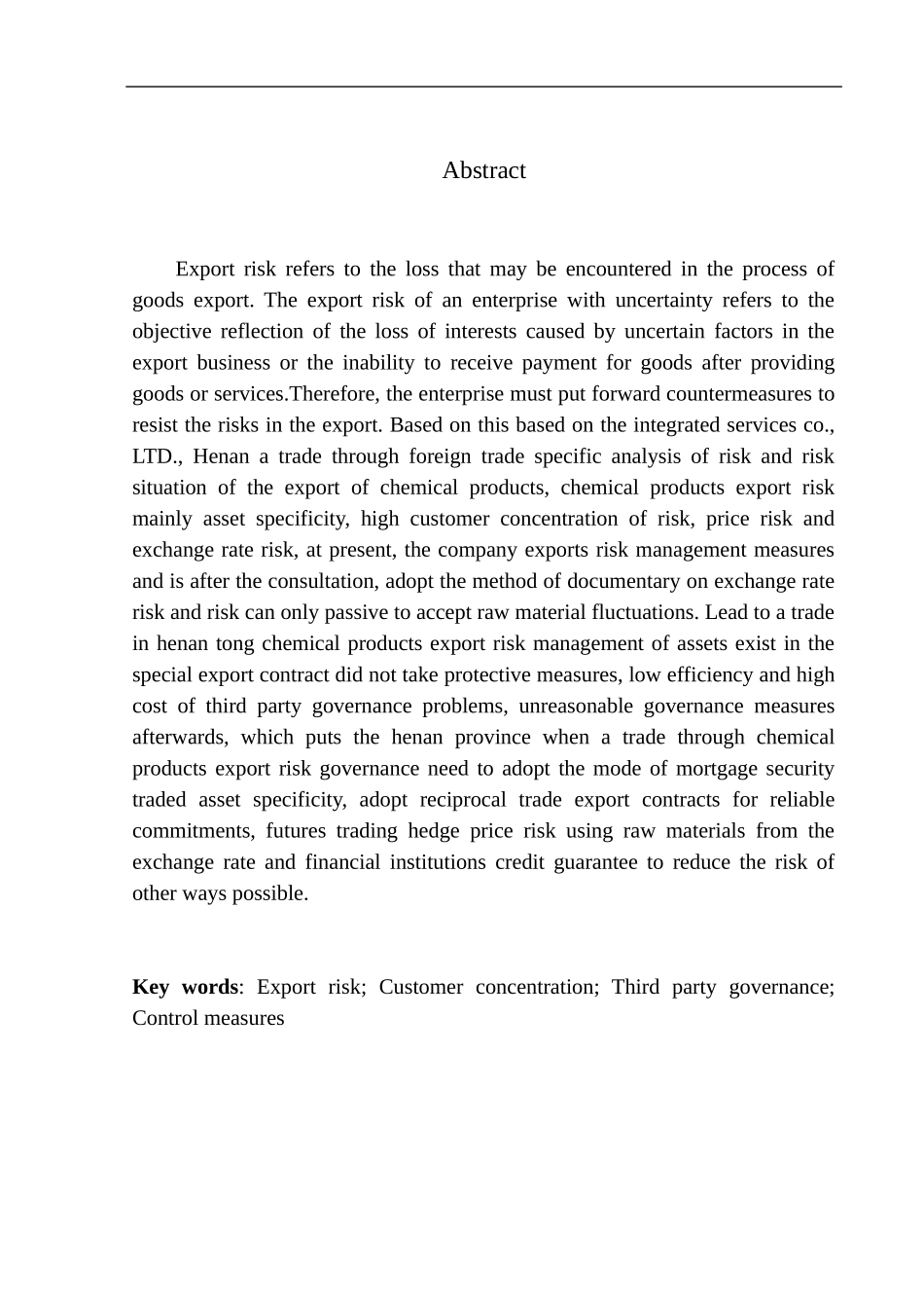 国际经济和贸易专业河南一贸通外贸综合服务有限公司化工产品出口风险问题研究_第2页