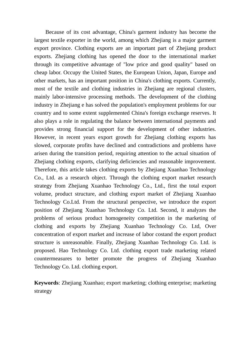 国际经济和贸易专业浙江轩昊科技有限公司服饰出口营销策略研究_第2页