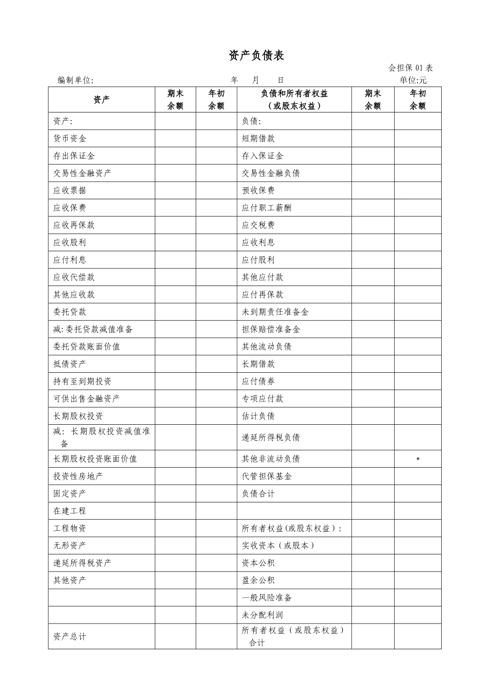 融资性担保公司财务报表_第1页