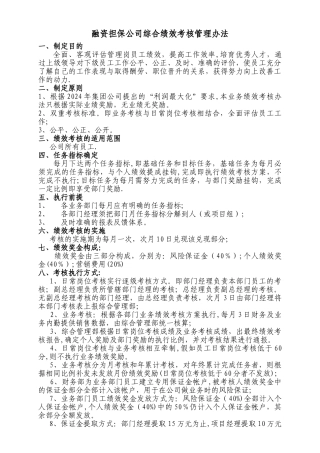 融资担保公司绩效考核办法