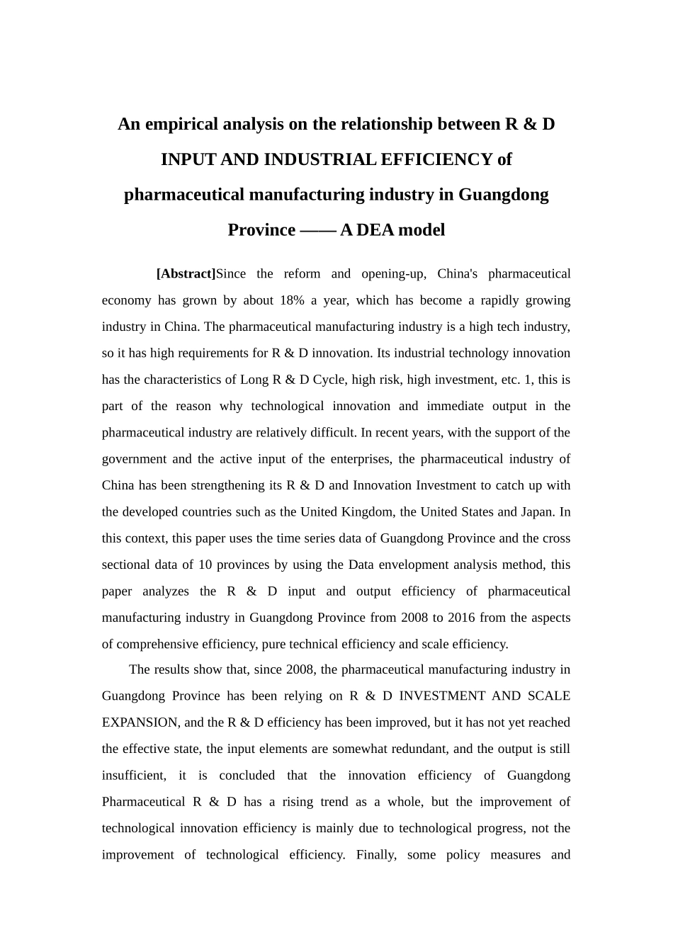 国际经济与贸易-广东省医药制造业R&D投入与产业效率的分析——基于DEA模型的实证研究论文_第2页