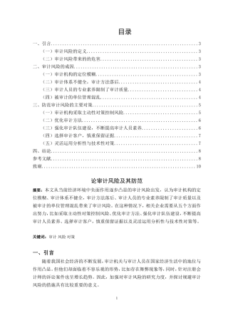 会计学专业 论审计风险及其防范