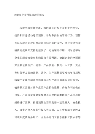 会计学专业 能源企业预算管理的概况