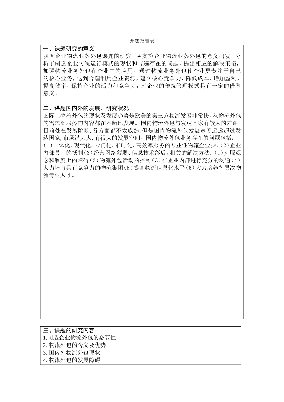 国内外物流外包现状  物流管理专业 开题报告_第1页