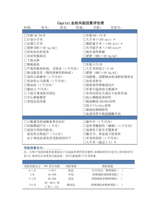 血栓风险因素Caprini评估表