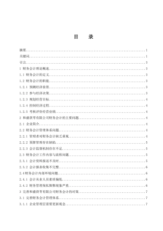 和盛茯苓有限公司财务会计问题研究  会计财务管理专业