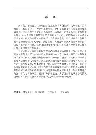 会计财务管理专业 大连倍通数据管理中心财务风险问题研究