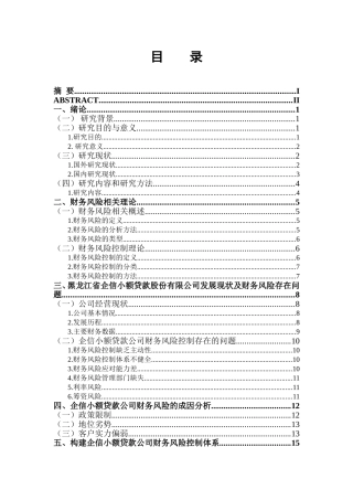 黑龙江省企信小额贷款股份有限公司财务风险控制研究  财务管理专业
