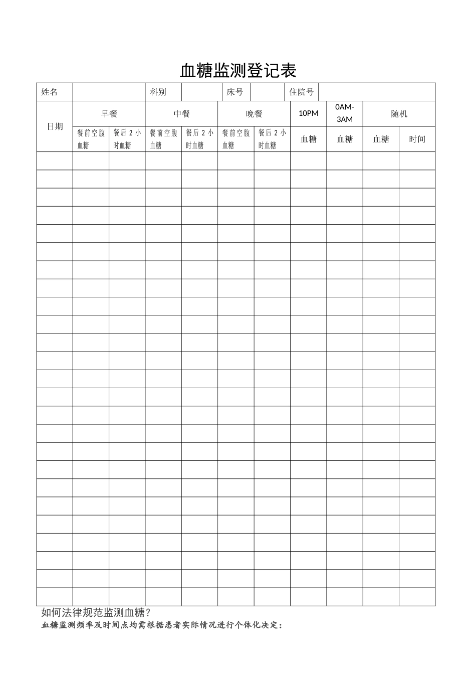 血糖监测登记表_第1页