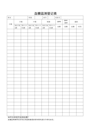 血糖监测登记表