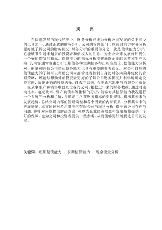 会计财务管理专业 合肥希尔凯电气有限公司偿债能力分析