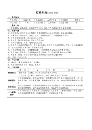 行政专员岗位职责说明书