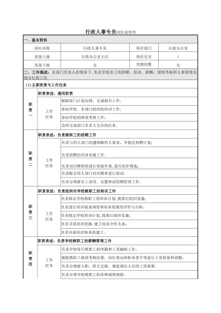 行政人事专员岗位说明书