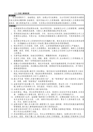 行政人事经理和主管岗位职责