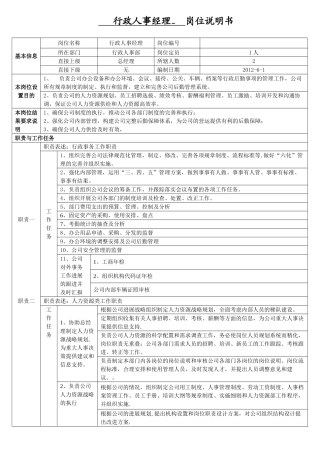 行政人事经理岗位说明