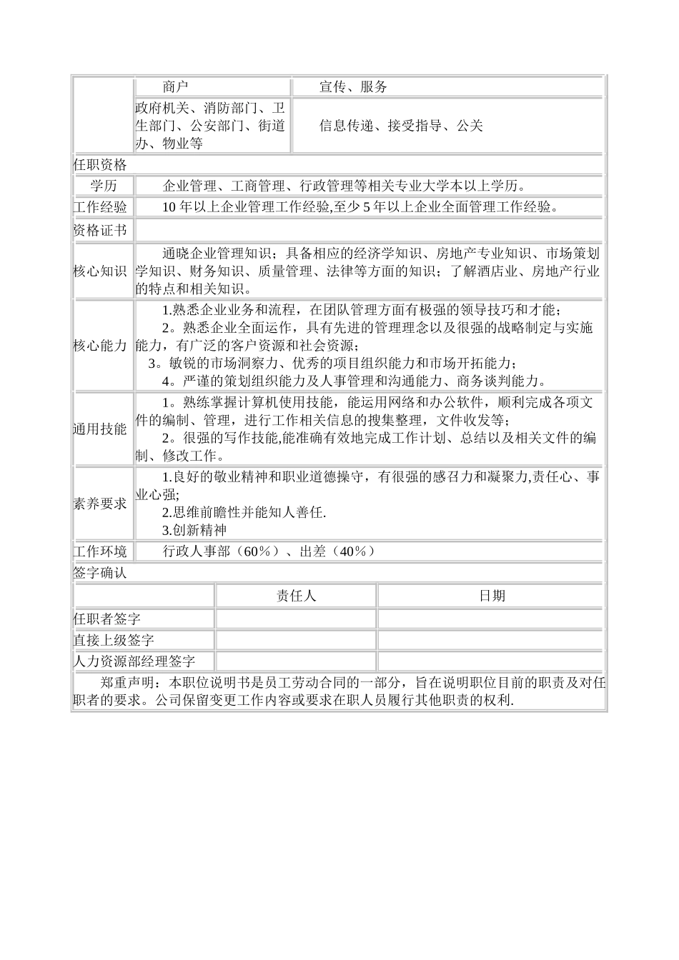 行政人事部各岗位职位说明书_第3页