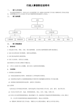 行政人事部岗位说明书