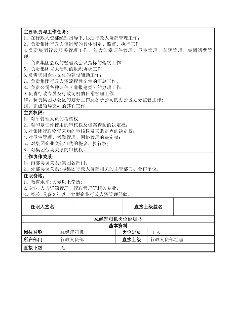 行政人事部岗位说明书岗位职责_第3页