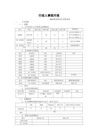 行政人事部月报范例