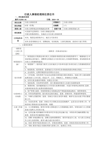 行政人事部经理标准岗位责任书