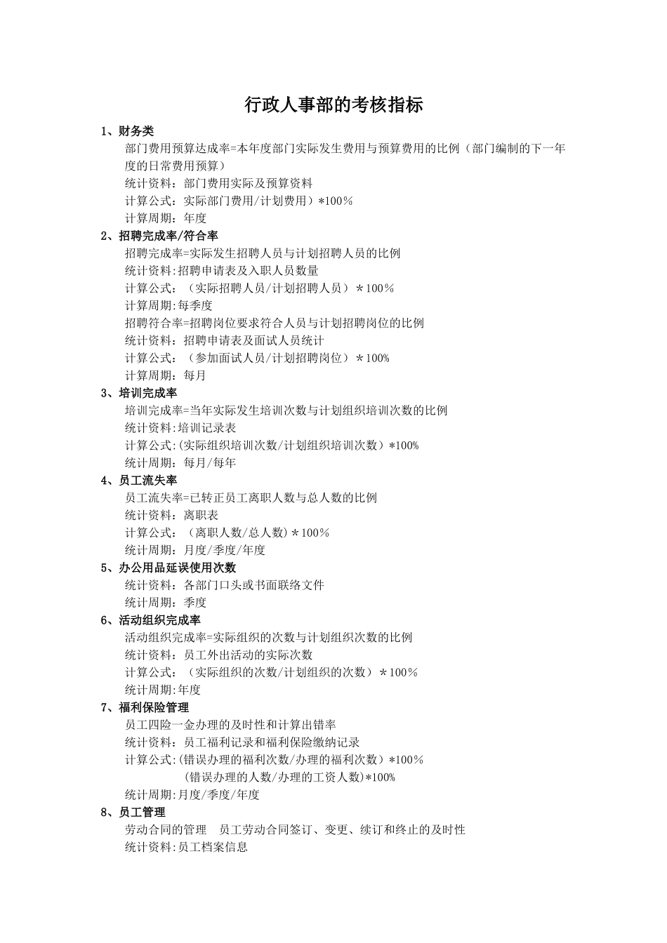 行政人事部绩效考核指标_第1页