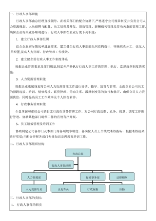 行政人事部职能与权责
