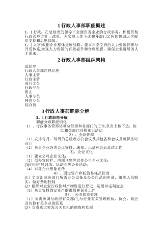 行政人事部职能概述