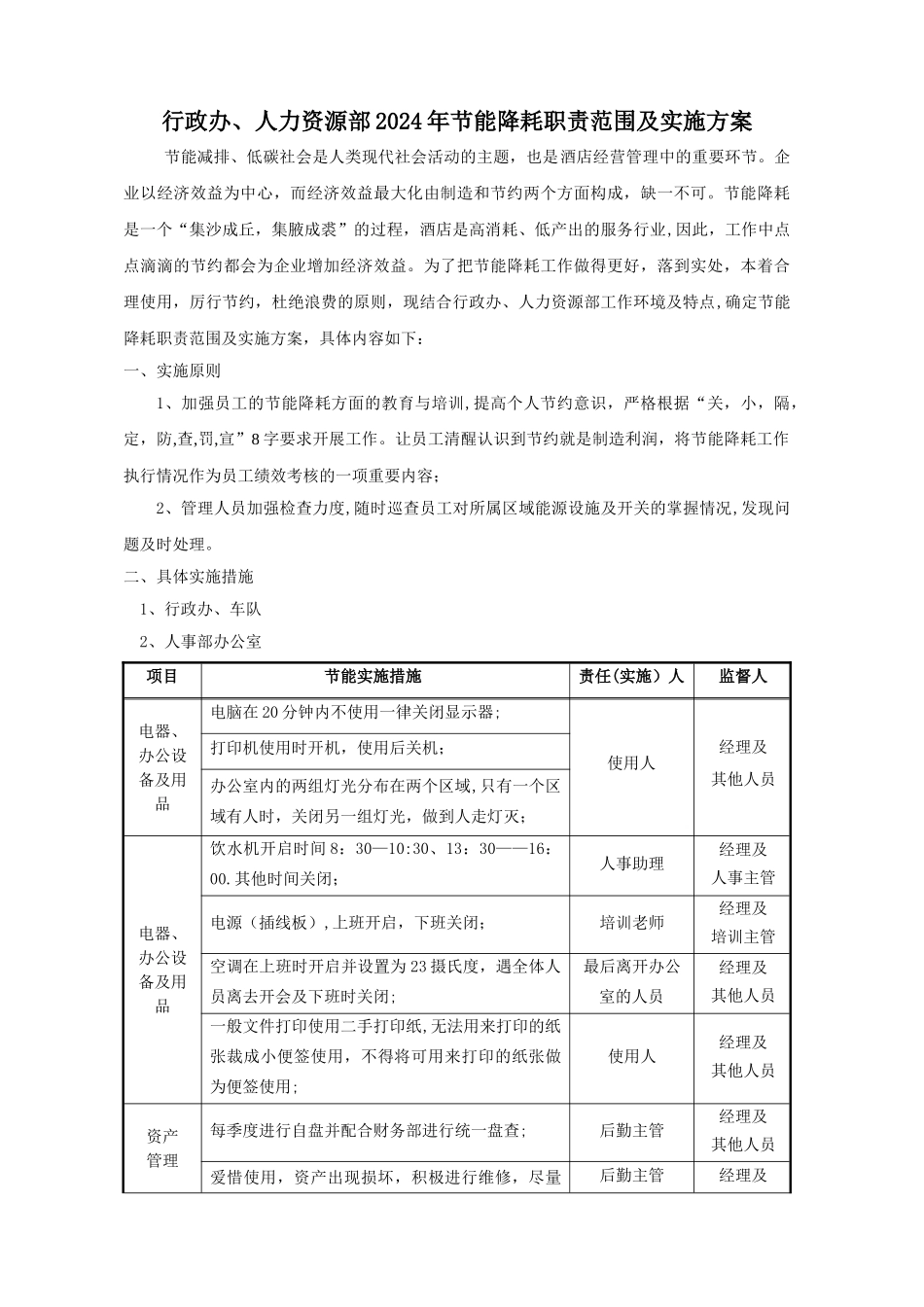 行政人事部节能降耗方案_第1页