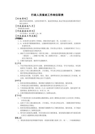 行政人员值班工作岗位职责