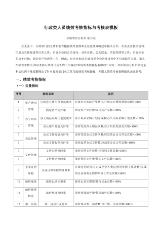 行政人员绩效考核指标与模板
