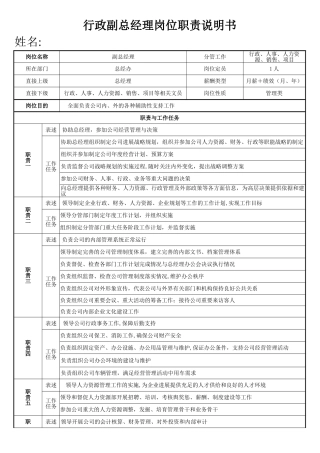 行政副总经理岗位职责及权限说明书
